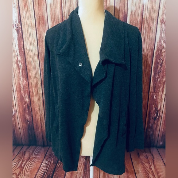 Women’s Small Sweater Cardigan Kensie Anthropologie Dark Gray One Button Pockets - Picture 1 of 13
